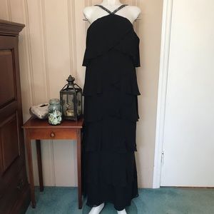 Daymor Couture Beaded Halter Layered Black Gown 20